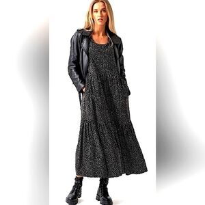 Saint + Sofia Tiered Heart Print Maxi Dress Size 18 Polka-dot Pockets Boho Chic